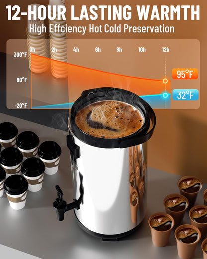 WantJoin Insulated Beverage Dispenser-75 Cup Hot&Cold water Urn for Catering-Stainless Steel Premium 12 L/3.2 Gallon Hot Drink Dispenser with Spigot for Coffee & Hot tea,Cold Milk,Water,Juice(Silver)