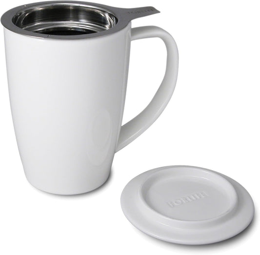FORLIFE Curve Tall Tea Mug with Infuser and Lid 15 ounces, White