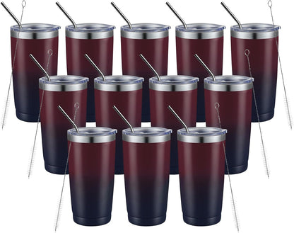 COMOOO 20oz Stainless Steel Tumbler Bulk with Lid and Straw Insulated Coffee Tumbler Cup Double Wall Vacuum Travel Mug for Cold Drinks and Hot Beverage (Mystery Moon,12 Pack)