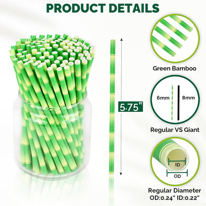 5.75 inch Short Bamboo Paper Straws & Stirrers for Cocktail and Coffee - 100% Biodegradable and Compostable [500 Counts]