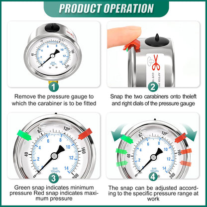0-200psi Stainless Steel 1/4" NPT 2.5" Dial, Glycerin Liquid Filled Pressure Gauge Lower Mount Designed for Pressure Testing of Water, Oil and Air (with Range Mark Pointer)