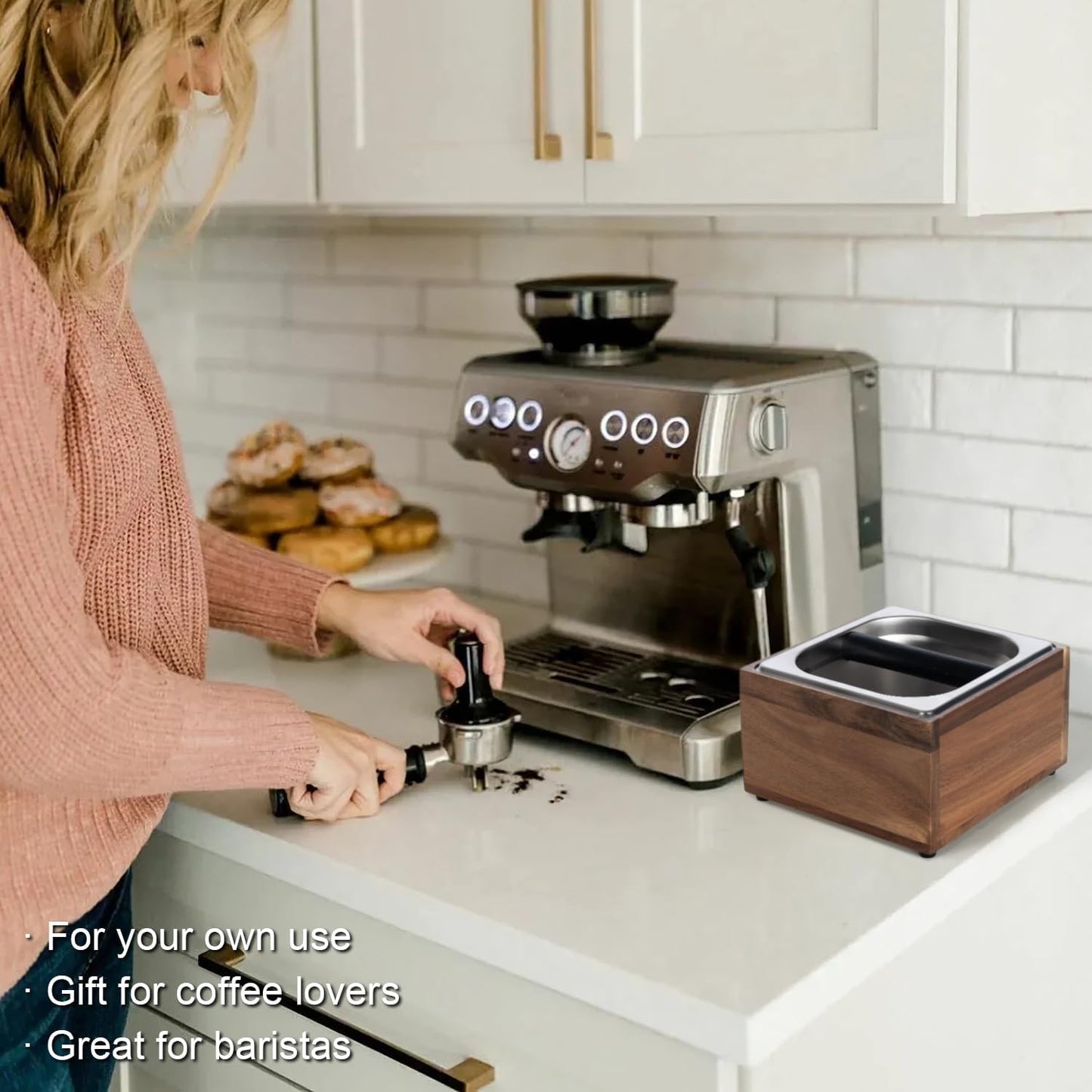 Knock Box Espresso - Coffee Knock Box and Tamp Station for Espresso Coffee Grounds Puck, Tamping Station Large Capacity Non-Slip Base Stainless Steel Dump Bin Barist Tools Quiet Design