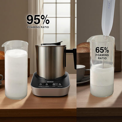 Electric Milk Frother and Steamer, 400ml(13.5oz) 4-in-1 Stainless Steel Pitcher with Auto Shut-Off, Hot & Cold Foam Maker and Milk Warmer for Lattes, Cappuccinos, Macchiato, Dishwasher Safe