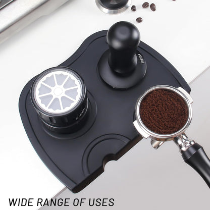 DIBTSA Espresso Tamping Mat, Silicone Coffee Tamper Mat with Corner Edge Tamp Support Station for Countertop, Barista Tools, Espresso Accessories, Large, Black