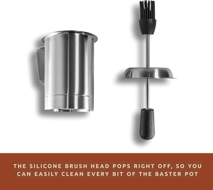 Bellemain Basting Pot & Brush Set - Silicone Basting Brush for Cooking, Smoking & BBQ Grill - Meat Baster Set