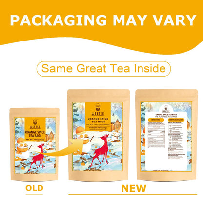 WT WEETEE Orange Spice Herbal Tea Bags, 2.5g x 50 Counts, Sweet Spices Tea Includes Cinnamon, Clove, Orange Peel, Rose Hips, Hibiscus & More, Natural Caffeine-free