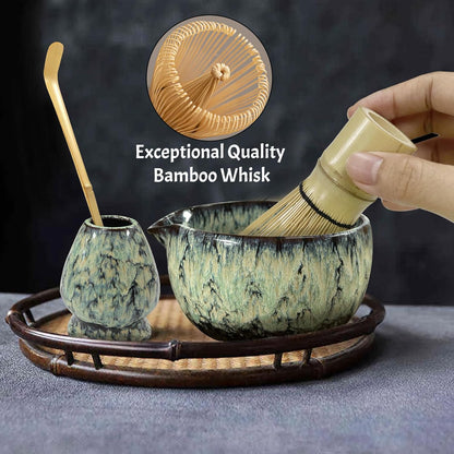 Matcha Whisk Set,6Pcs Matcha Kit Includes Matcha Whisk and Holder,Matcha Bowl with Spout,Matcha Sifter and 2Pcs Matcha Spoon,Suitable as a gift for those who like matcha (Quenching Blue)
