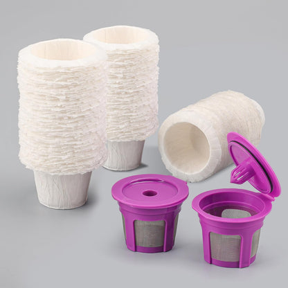 300 Count Paper Filters with 2 Pack Reusable K Cup Coffee Pods,Compatible with Keurig Single Serve Coffee Maker 2.0 & 1.0
