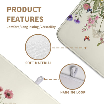 Spring Dish Drying Mat Summer Floral Flowers Kitchen Dish Drying Pad Absorbent Dish Dryer Mat for Kitchen Countertops Microfiber Dishes Drainer Pad Dish Drying Rack Mat (18x24 in)