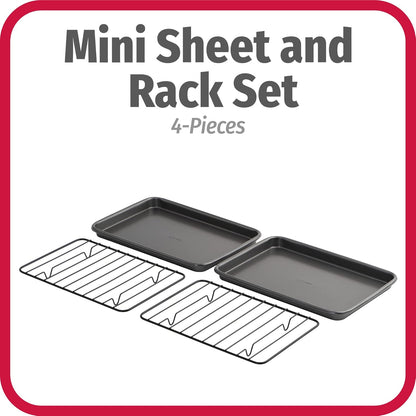 GoodCook Set of 2 Nonstick Steel 9" x 6.2" Toaster Oven Mini Baking Sheets with Racks, Gray