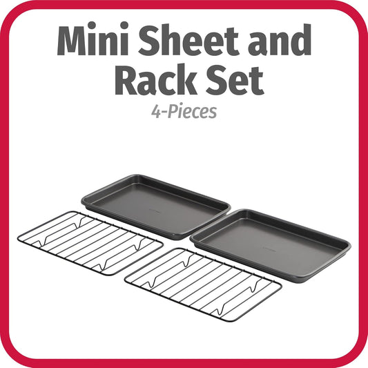 GoodCook Set of 2 Nonstick Steel 9" x 6.2" Toaster Oven Mini Baking Sheets with Racks, Gray