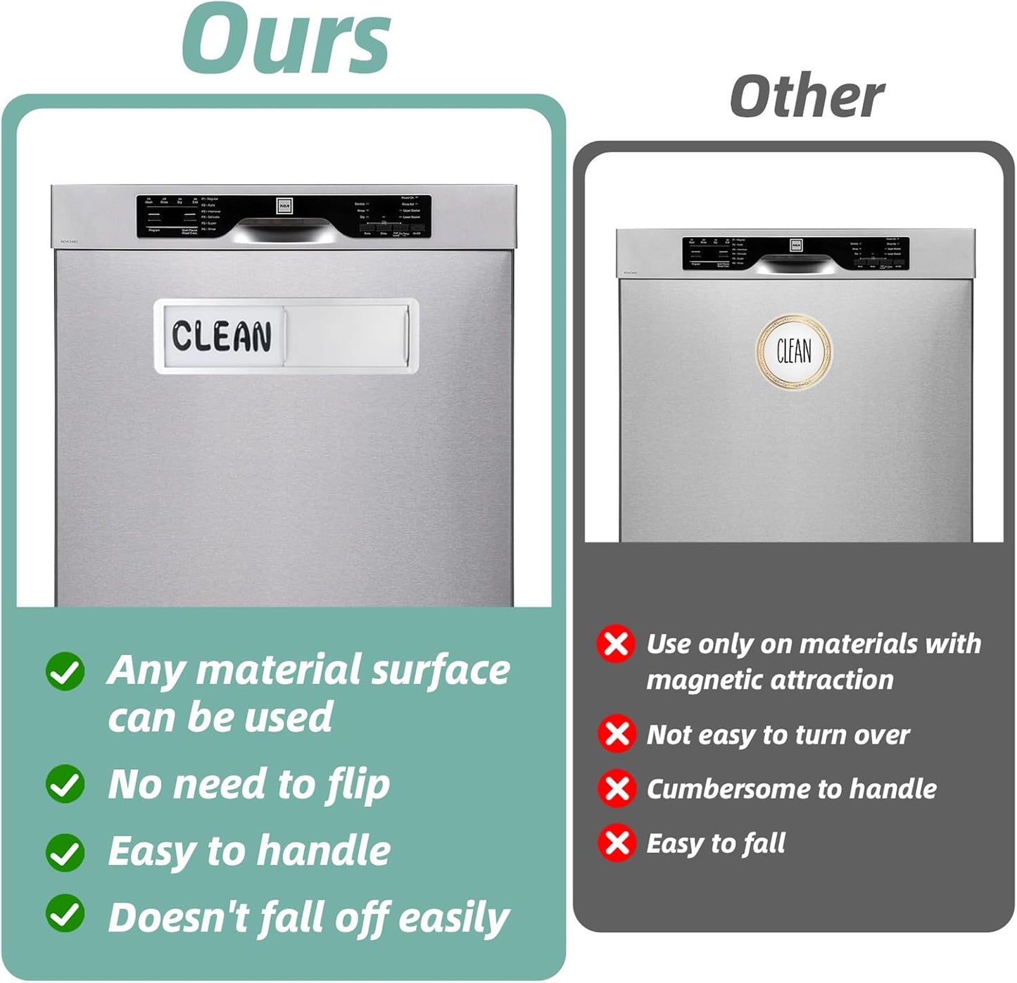 Dishwasher Magnet Clean Dirty Sign，Clean and Dirty Dishwasher Sign，Clean Dirty Magnet for Dishwasher，Dishwasher Clean Dirty Sign,Works for All Dishwashers，Dishwasher Accessories（Silver）
