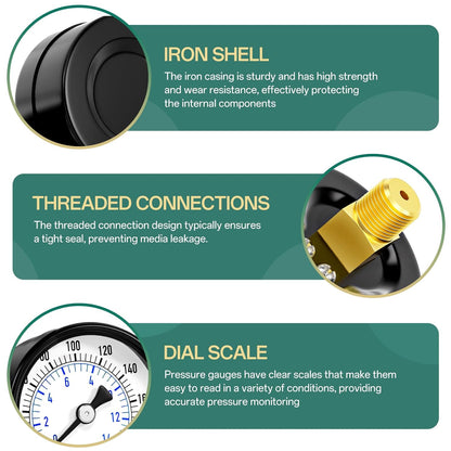 0-200psi Well Pump Pressure Gauge 1/4" NPT 2" Face Dial Size Back Mount, Multifunctional Practical Dry Pressure Gauge, for Water, Oil and Air Compressor