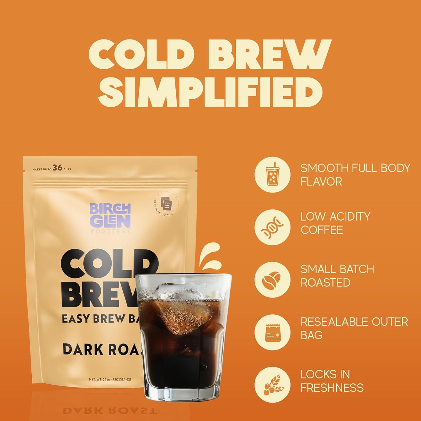 Birch Glen Roasters Cold Brew Coffee Bags - 12 Pack of Coarse Ground Coffee Filter Pitcher Packs for Easy Brewing - 100% Arabica - Yields 6 Pitchers - Pecan Pie Flavor