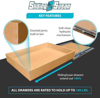 SlidingSusan Pull Out Drawer Organizer for Cabinets, Gliding Soft Close Shelves for Kitchen, Pantry, Bathroom, & Storage Organization, 9 Ply Baltic Birch, 16 Inch Wide x 21 Inch Deep