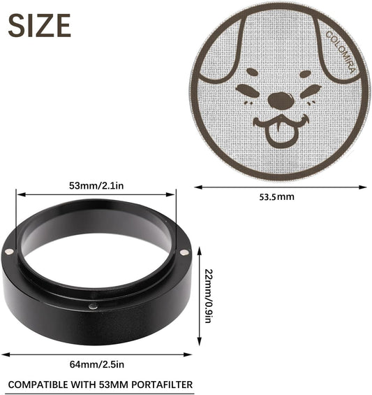 54mm Espresso Accessories Kit, Dosing Funnel and Puck Screen Set, Magnetic Coffee Funnel, 53.5mm Reusable Espresso Puck Screen, Espresso Tools(Doggie)