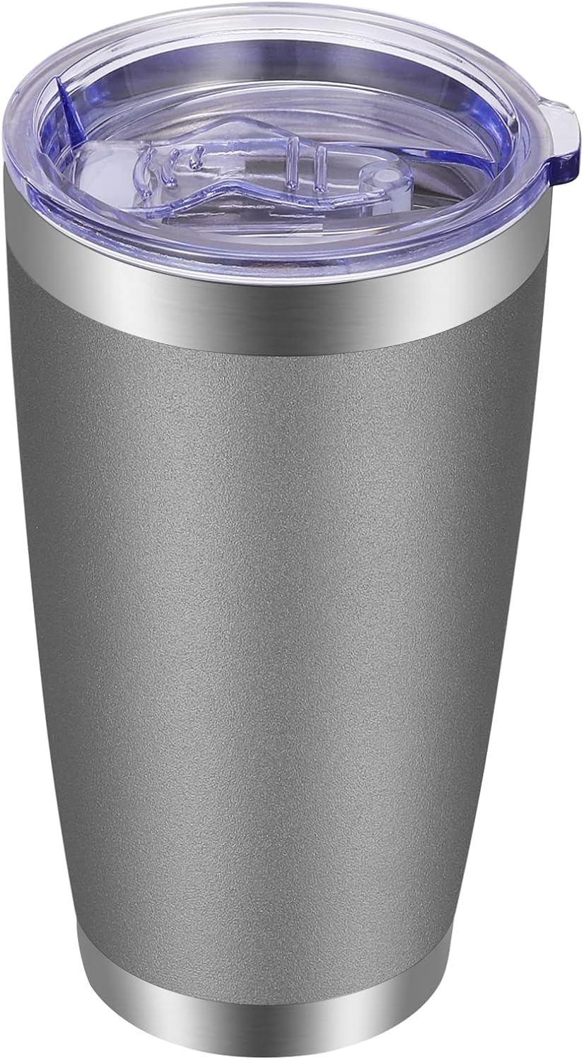 VEGOND 20oz Tumbler with Lid and Straw Stainless Steel Tumbler Cup Vacuum Insulated Double Wall Travel Coffee Mug Powder Coated Coffee Cup(Grey 1 Pack)