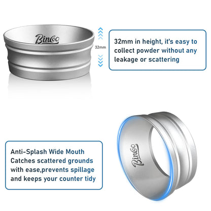 Bincoo Espresso Dosing Funnel 58mm,More Tall Magnetic Aluminum Alloy Portafilter Funnel Ring for Zero Mess Portafilter, Anti-Splash Wide Mouth Coffee Grounds Dosing Tool for Espresso Machine(Silver)