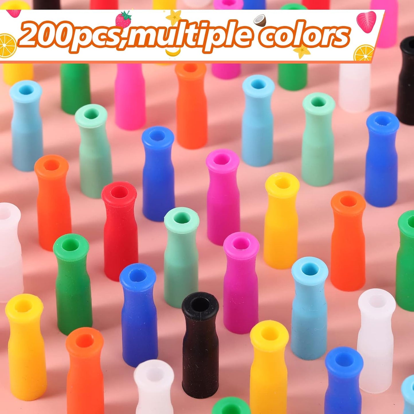 Zhehao 200 Pcs Silicone Straw Tip Multicolored Straw Tip Cover Reusable Silicone Cover Metal Tip for 6mm Outer Diameter Metal Stainless Steel, 11 Assorted Color