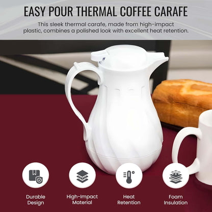 OCS Parts Easy Pour Thermal Coffee Carafe | 8-Inch Insulated Hot and Cold Beverage Pitcher Server for Coffee, Tea, Hot Chocolate and Water with Colored Tags for Easy Idenfication | 20-Ounce | White