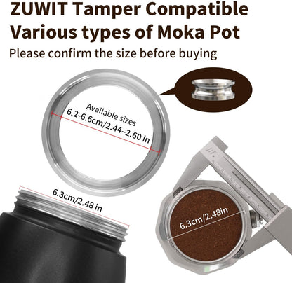 Coffee Tamper for Moka Pot, 304 Stainless Steel Espresso Coffee Tamper, Espresso Dosing Funnel Compatible with Aluminum Espresso stovetop Moka Pot (Silver)