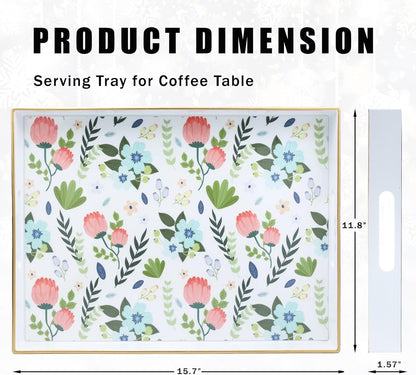 Rectangle Serving Tray with Handles, Coffee Table Tray for Ottoman, Organizer Vanity Tray for Living Room, Outdoor Tray for Patio Entertaining, Serving Breakfast Kitchen Platter LEE3040WH