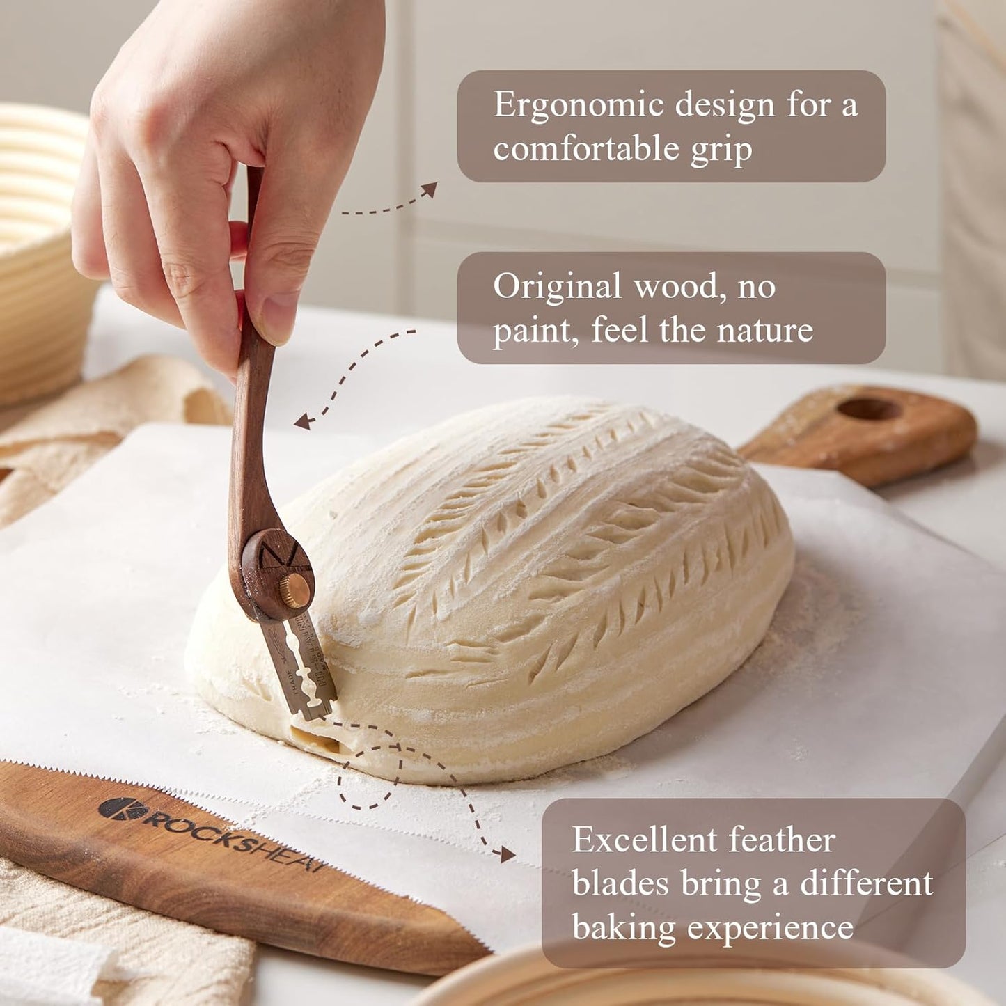 Bread Lame with 5 Feather Blades, Dough Scoring Tool with Storage Box, Sourdough Scoring Tool for Bread Baking, Dexterous-Cut Series Scoring Knife (ELEGANT)