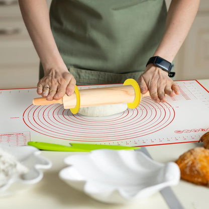 20 Pcs Rolling Pin Set Include 2 Classic Wood Dough Rollers 16 Adjustable Thickness Guide Rings 2 Pastry Mats Non slip Silicone Baking Essentials for Fondant Pasta Bread Pizza Pies Cookies