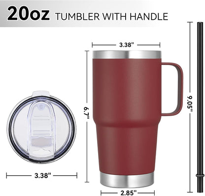VEGOND 20 oz Tumbler with Handle Lid and Straw, Stainless Steel Insulated Travel Coffee Mug Spill Proof Double Wall Metal Tumbler Cup Keeps Drink Hot and Cold, Wine Red 1 Pack