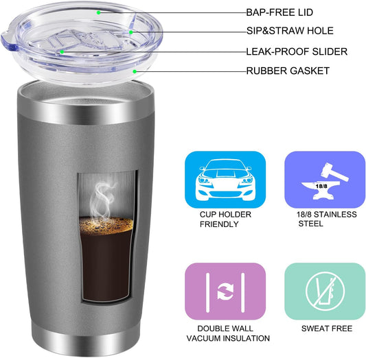 VEGOND 20oz Tumbler with Lid and Straw Stainless Steel Tumbler Cup Bulk Vacuum Insulated Double Wall Travel Coffee Mug Powder Coated Coffee Cup(Grey 12 Pack