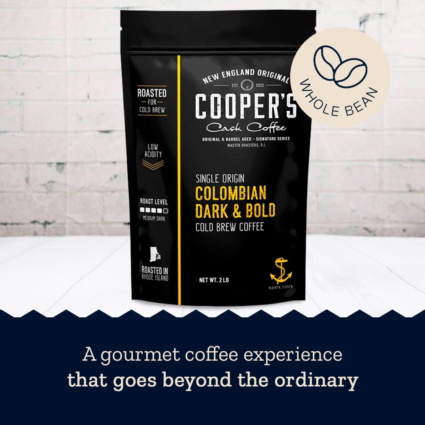 Cold Brew Coffee Colombian Reserve Single Origin Coarsely Whole Bean Coffee - 2 lb. Bag - Dark Roast