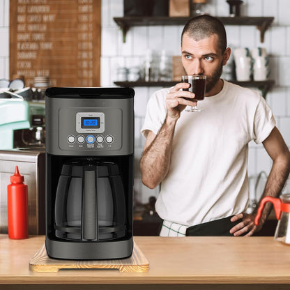 Appliance Slider 360° Rolling Tray for Coffee Maker- Wood Coffee Pot Slider Tray Countertop Rotation Sliding Tray with Wheels, Small Appliances Mat (Small 13.9"×9.4")