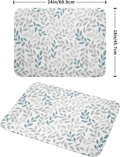 Leaves Branches Dish Drying Mat 18x24 for Kitchen Counter Decor Grey and Blue Leaf Absorbent Reversible Plant Dish Mat Microfiber Drying Pad Dish Drainer Rack Mats for Coffee Bar Home Decor