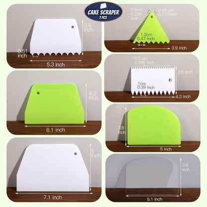 Teenitor 7 Pcs Cake Scraper, Bench Scraper Dough Scraper Cake Smoother Bowl Scraper Cake Cutter Cake Decorating Kit