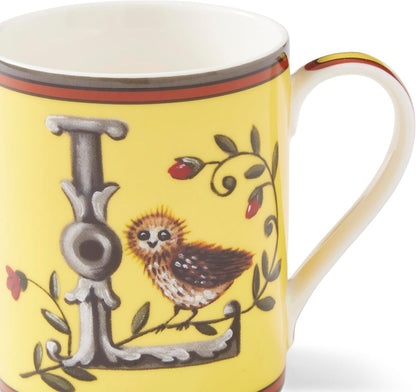 Spode Kit Kemp 12oz Mug, L lnitial - Fine China Coffee Cup with Floral Alphabet Design, Custom Letter Mug for Unique Gift Giving - Personalized Kitchen Drinkware, Dishwasher Safe & Stylish
