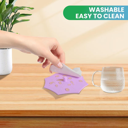 Silicone Cup Covers (Set of 4) ， Multicolored Silicone Lids for Mugs, Cups, Tea Pots,Flexible Mug Covers，Hot Cup Lids for Coffee & Tea