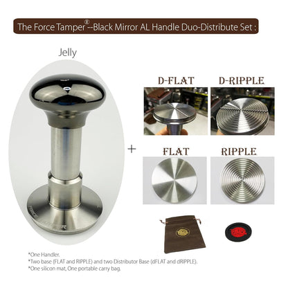 The Force Tamper Automatic Impact Adjustable Constant Pressure and Autoleveling Coffee Tamper Black Mirror Jellyfish AL Handle Set Pro (Duo-Distribute Set, 53.00mm)