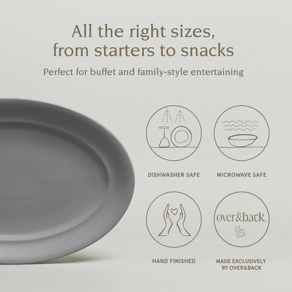 over&back Rim Stoneware Serving Platter - Elegant 1-Piece Oval Serving Platter to Complete Your Kitchen Set - 16" L x 10.8" W Semi-Matte Charcoal