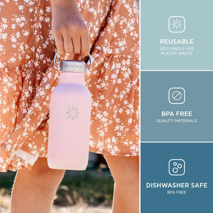 Lifefactory Stainless Steel Vacuum-Insulated Sport Bottle, 16 Ounce, Desert Rose