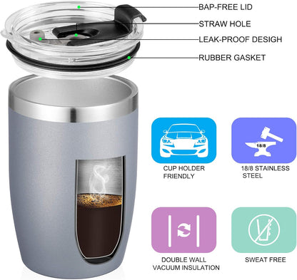 VEGOND Stainless Steel 12 oz Tumblers bulk Vacuum Insulated Double Wall Travel Tumbler with Lid and Straw Reusable Tumbler,Grey 12 pack
