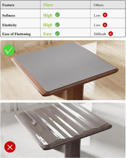 Light Gray Plastic Table Cover Protector, 36" x 60" Waterproof Easy Flat PVC Desk Pad Mat, 1.5mm Thick Rectangle Vinyl Table Top Protector for Dining Room Table, Office, Dresser