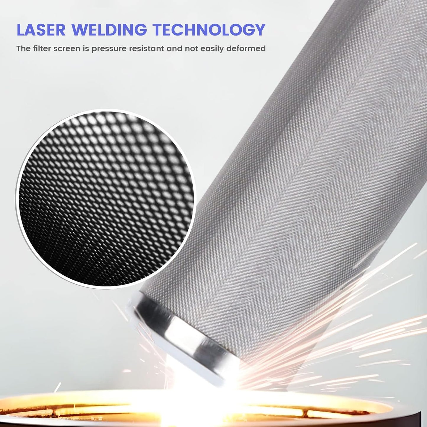 Amwater Stainless Steel Cleanable Wire Mesh Filter Cartridge 10”Length,2.5"OD(50 Micron)