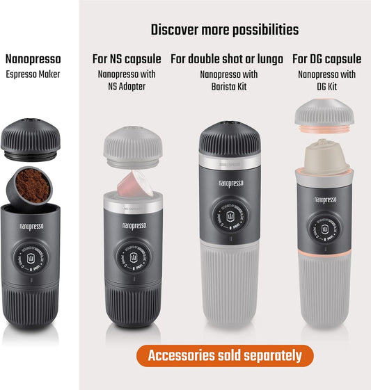 WACACO Nanopresso Portable Espresso Maker Bundled with Protective Case, Upgrade Version of Minipresso, Mini Travel Coffee Machine, Perfect for Camping, Travel and Office (Elements Moss Green)