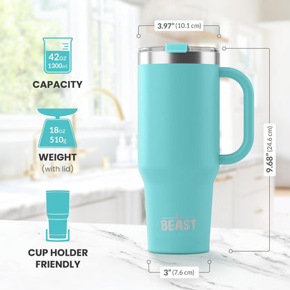 Beast 42 oz Tumbler Stainless Steel Vacuum Insulated Coffee Ice Cup Double Wall Travel Flask (Aqua Blue)