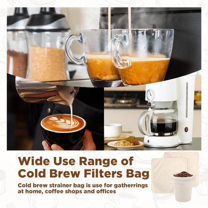 Tioncy 2 Pcs 20 x 20 Inch Large Reusable Cold Brew Coffee Bag Reusable Organic Cotton Cold Brew Filter Bags Washable Coffee Filter Pouch with Easy Open Drawstring Pitchers 5 Gallon Systems up to 5 LBS