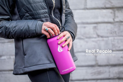 HYDRO CELL Stainless Steel Insulated Water Bottle with Straw - For Cold & Hot Drinks - Metal Vacuum Flask with Screw Cap and Modern Leakproof Sport Thermos for Adults (Fuchsia 32oz)
