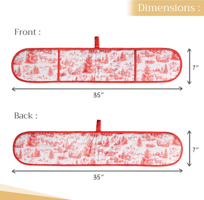 Maison d' Hermine Double Oven Mitts 100% Cotton 7"x35" Double Oven Mitt Heat Resistant BBQ Cooking Gloves with Loop, Baking, Grilling, Home, Kitchen, Handling Hot Pans (Winter Jouy)