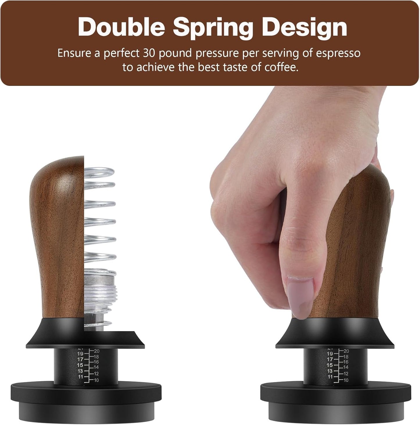 PUSEE 51mm Espresso Coffee Tamper - Premium Barista Coffee Tamper, 30lb Calibrated Double Spring Titanium Coating Base Ground Espresso Tamper, Fits for All 51mm Portafilters, Espresso Accessories