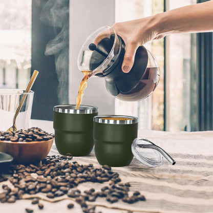 4oz Stackable Cup, Vacuum Insulated Espresso Cup Set of 2, Espresso Shot Glass for Coffee, Double Wall Stainless Steel Mini Tumbler Shot Glasses with Straw and Lid (A-green2P, 4oz)