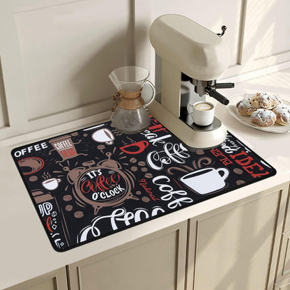 SHACOS Coffee Bar Mats 2-pack, 12x19 Inch Absorbent Non-Slip Rubber, Waterproof & Heat Resistant, Black